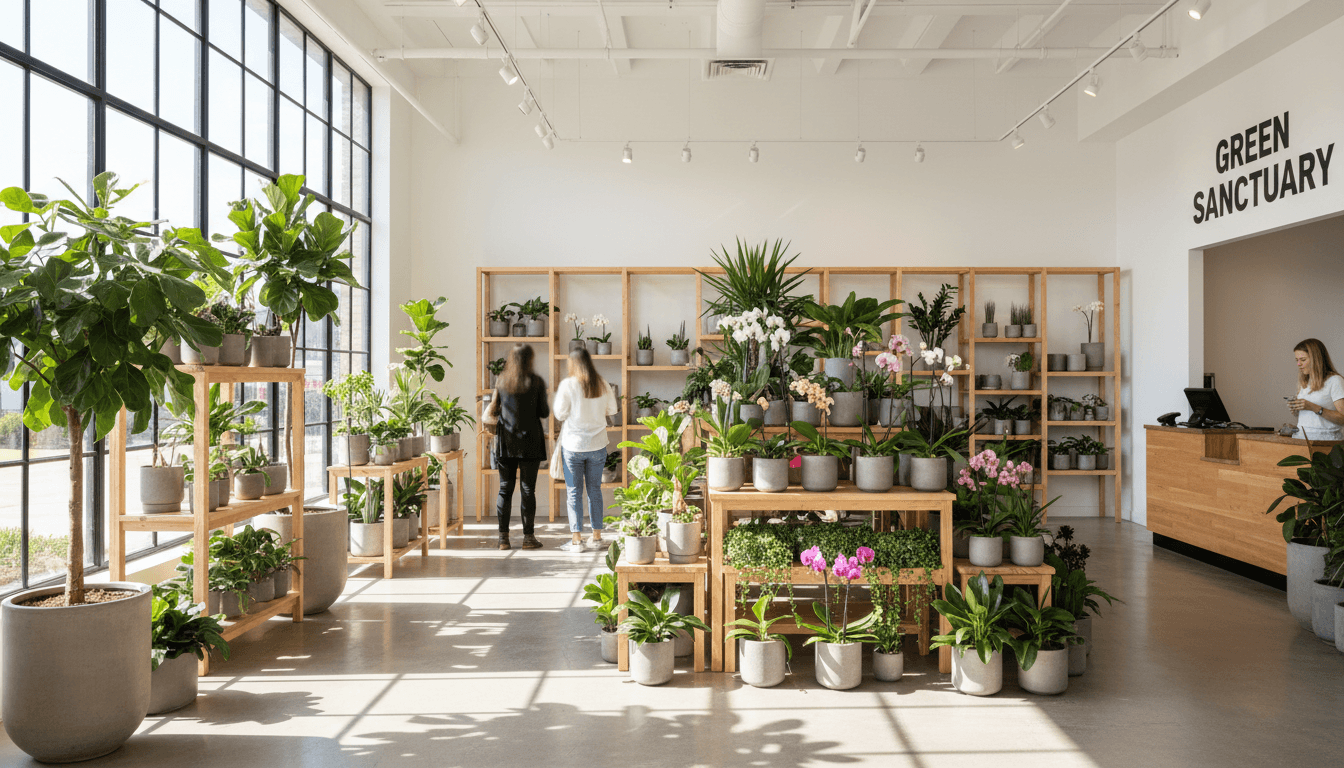 Vibrant greenery displayed in a retail boutique