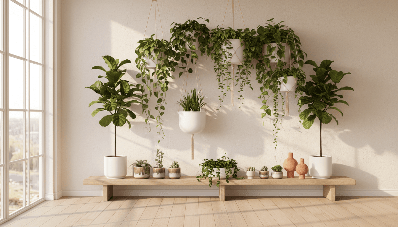 Monstera and fiddle leaf fig thriving in a modern living room