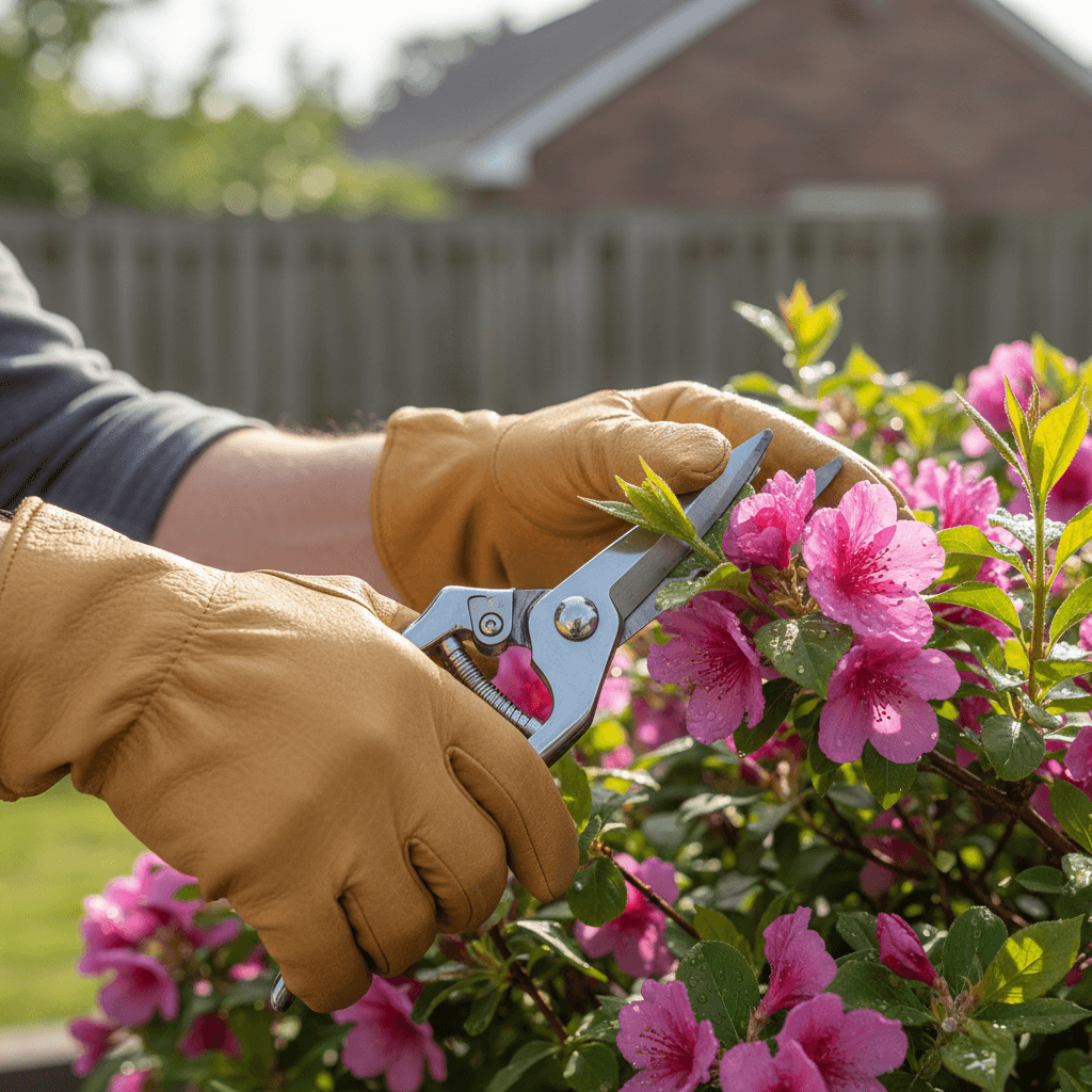 Care specialist pruning a leafy houseplant in a Toronto home